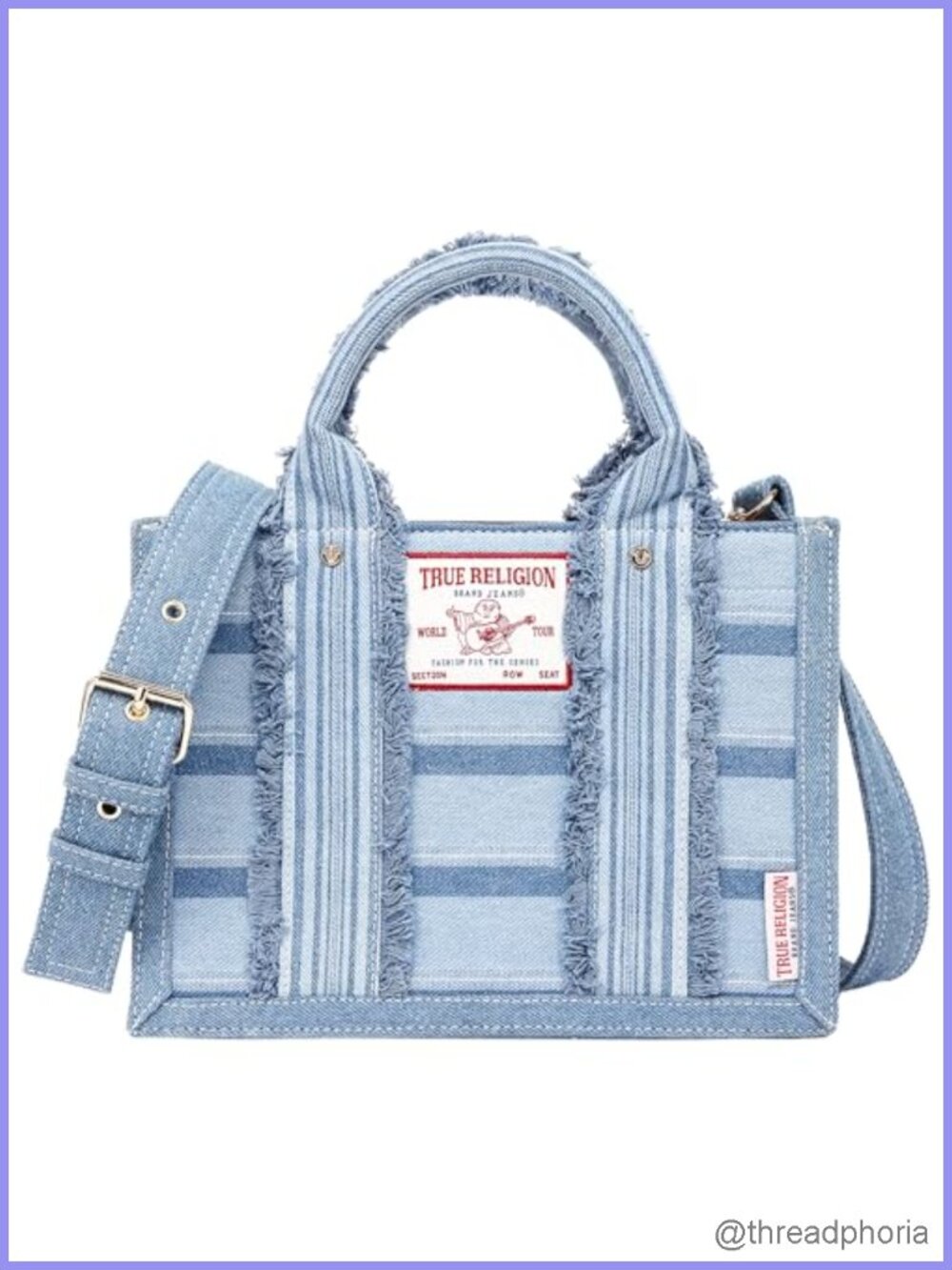 Denim Tote Bag Striped Raw Edge Crossbody Women Purse